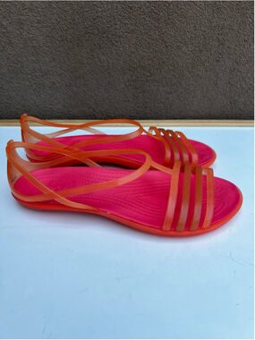 Crocs Sandals Isabella Huarache Pink Orange Jelly Strappy Shoes Size 9